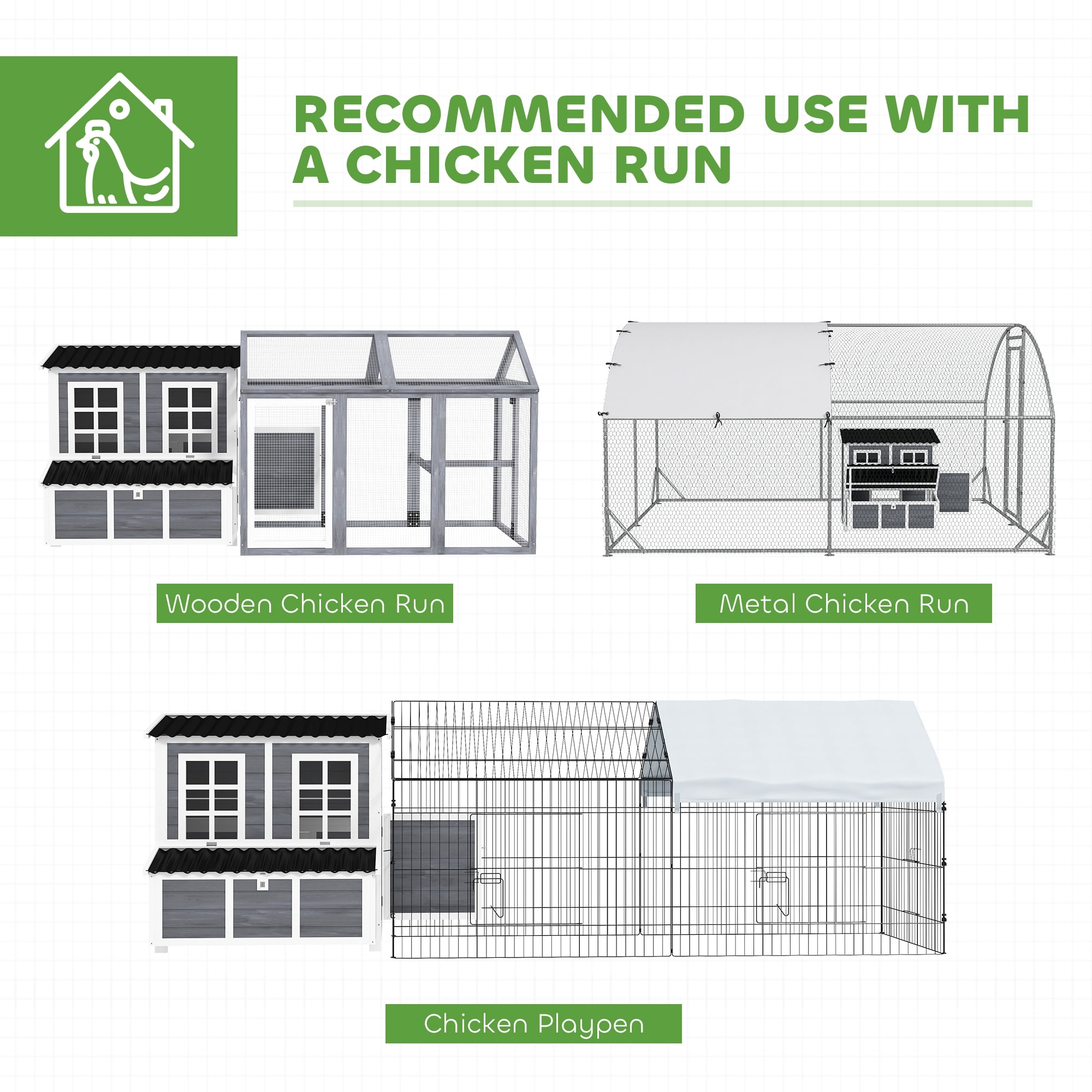 PawHut Wooden Chicken Coop, 39" Chicken House with Nesting Box, Pull-Out Tray, Waterproof Roof, for 2-4 Chickens, Rabbits, Light Gray