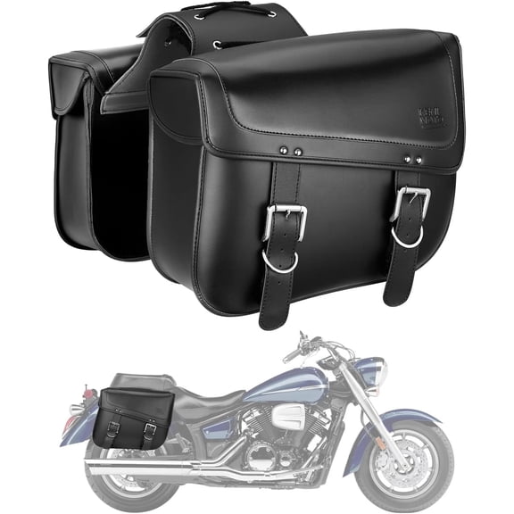 Kemimoto Motorcycle Saddlebags 30L Saddle Bags PU Leather Luggage Bag for Sportster Softail Dyna V-star Shadow Black