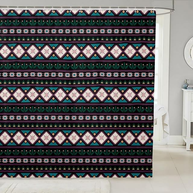 Southwestern Rideau de Bain Géométrique Garçons Filles 72"x72 Pouces Boho Native Aztec Rideau de Douche pour Enfants Imperméable Rétro Exotique Ensemble de Rideaux de Douche Accessoires de Salle de Bain pour Enfants