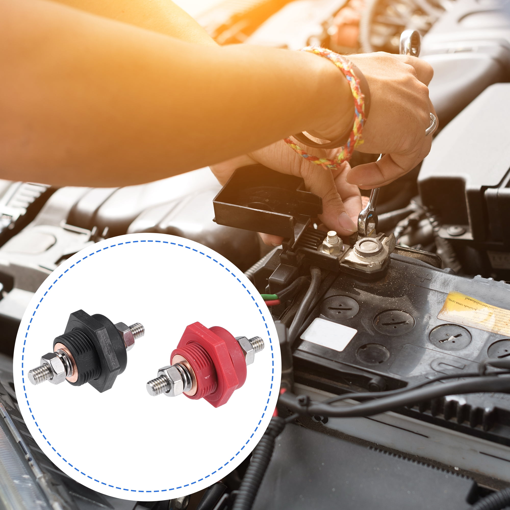 Unique Bargains High Current 3/8" Thru-Panel Battery Terminal Connectors for Cars Boats