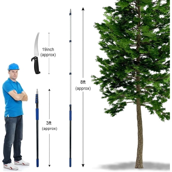 18FT Reach Pole Saws for Tree Trimming with 3-12FT Telescoping Extension Pole, Anti-slip Handle, Manual Pruning Pole Saw with 19" 3X Detachable Saw for Forestry, Yard, Garden, Patios