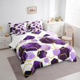 thumbnail image 3 of Manfei Geometric Hexagon 7 Pieces Bedding Comforter Set,Abstract Honeycomb Pattern Full Bedding Set,Purple White Gold Fitted Sheet Flat Sheet For Kids,Super Cozy Room Decor Reversible, 3 of 8