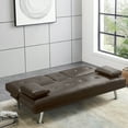 thumbnail image 3 of Futon Sofa Bed, SEGMART Modern PU Leather Sofa Sleeper Bed with Armrest, Brown Convertible Futon Sofa Bed Recliner Couch w/Metal Legs and 2 Cup Holders for Small Spaces Living Room Bedroom, L5739, 3 of 9