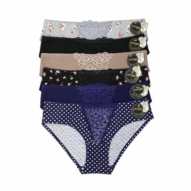Paquete de Pantaletas Adda Lingerie Modelo Cristina, Corte tipo bikini sin costuras, de Algodón con lycra y encaje