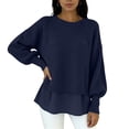 thumbnail image 4 of Tops for Women Long Sleeve Round Neck Solid Oversized Loose Ribbed Hem Knitted Sweater, 4 of 5