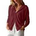 thumbnail image 3 of Jsaierl Lightweight Button Down Hoodies for Women Casual Solid Color Hooded Sweatshirt Slim Long Sleeve Cardigan Jackets Fall Outfits S-2XL, 3 of 8