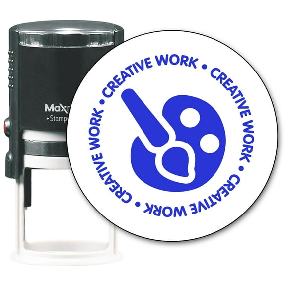 MaxMark Round Teacher Self Inking Stamp - CREATIVE WORK - Jumbo Series, Style TS302 with Blue Ink