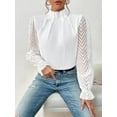 thumbnail image 2 of Women'S Casual Long Sleeve Frill Mock Neck Lantern Sleeve Shirts White L, 2 of 6