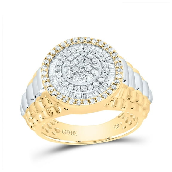 10kt Yellow Gold 7/8 Cttw Diamond Round Mens Ring, Men Size: 8-12