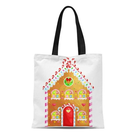 ASHLEIGH Canvas Tote Bag Gingerbread House Decorated Candy Icing and Sugar Christmas Cookies Reusable Shoulder Grocery Shopping Bags