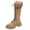 Khaki, variant on Womens Plush Mid Calf Boots Retro Suede Front Lace Up Platform Warm Snow Combat Booties with Side Zipper