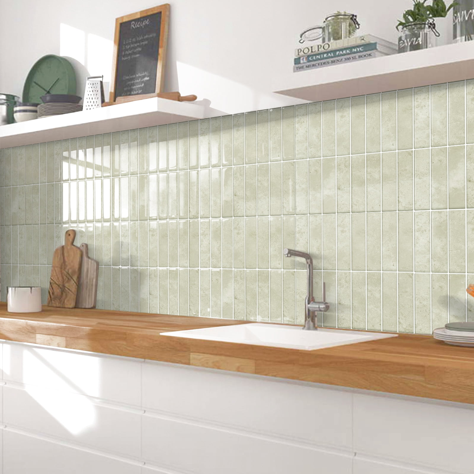 DEWOO 10 Sheet Thicker Peel and Stick Backsplash Tile,3D Self Adhesive Wall Tiles Stick on Backsplash for Kitchen,Bathroom,Camper (12"×12",Beige)