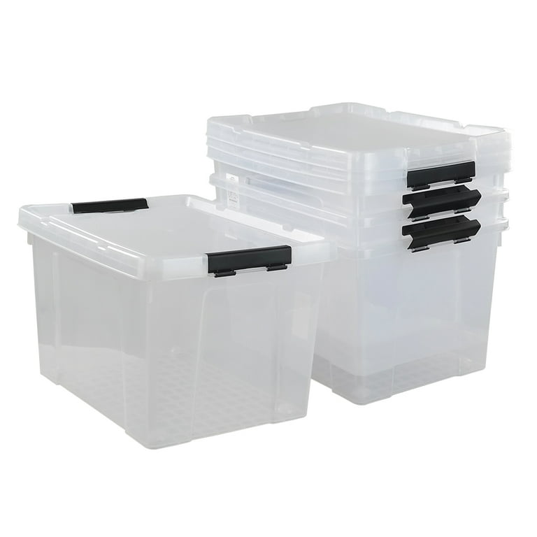 Sandmovie 50 Quart Large Plastic Clear Storage Box with Wheels, Clear Totes for Storage with Lids, 4 Packs