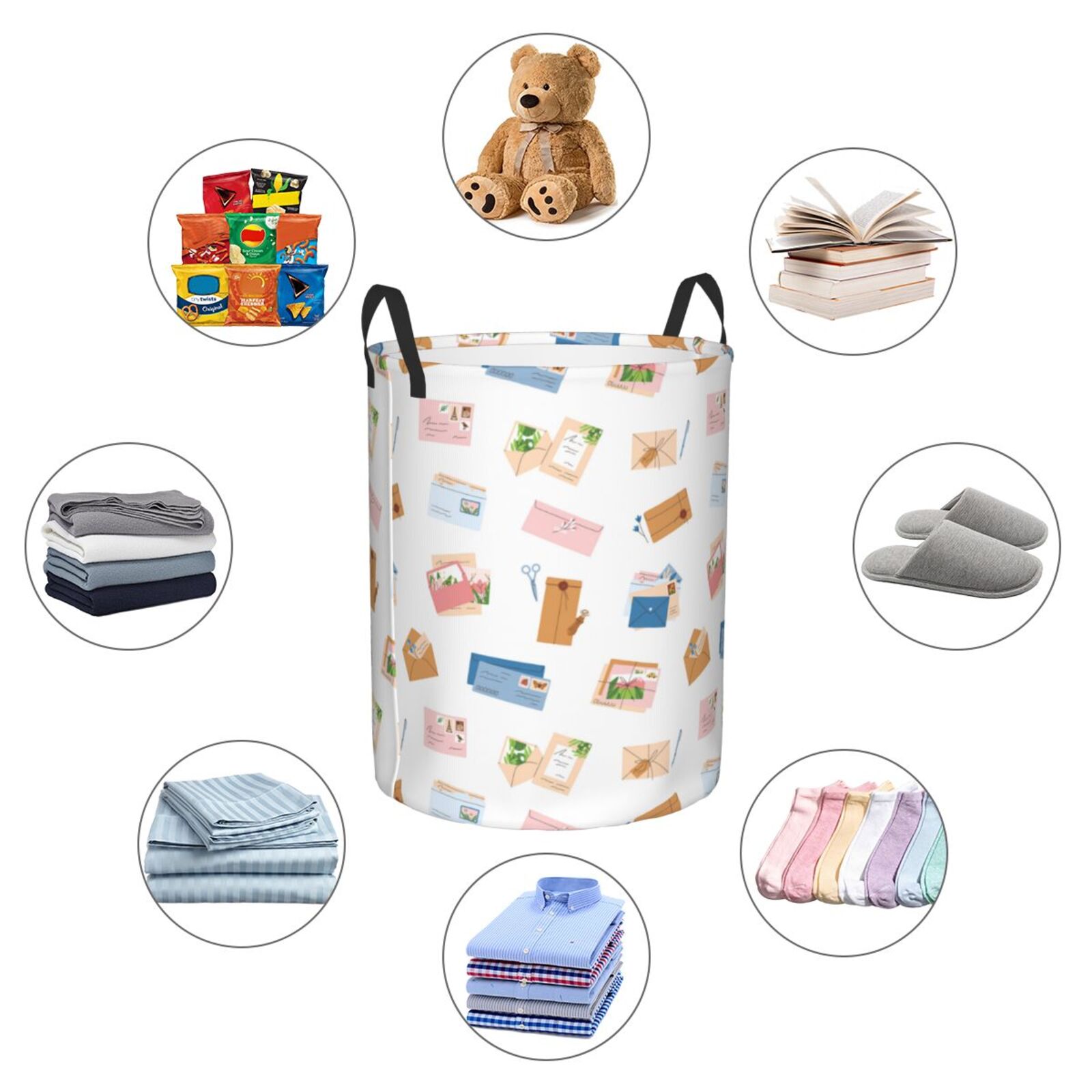 Large Laundry Basket with Handles - colors envelope Pattern Kids Baby Dirty Clothes Laundry Hamper for Bedroom Aesthetic