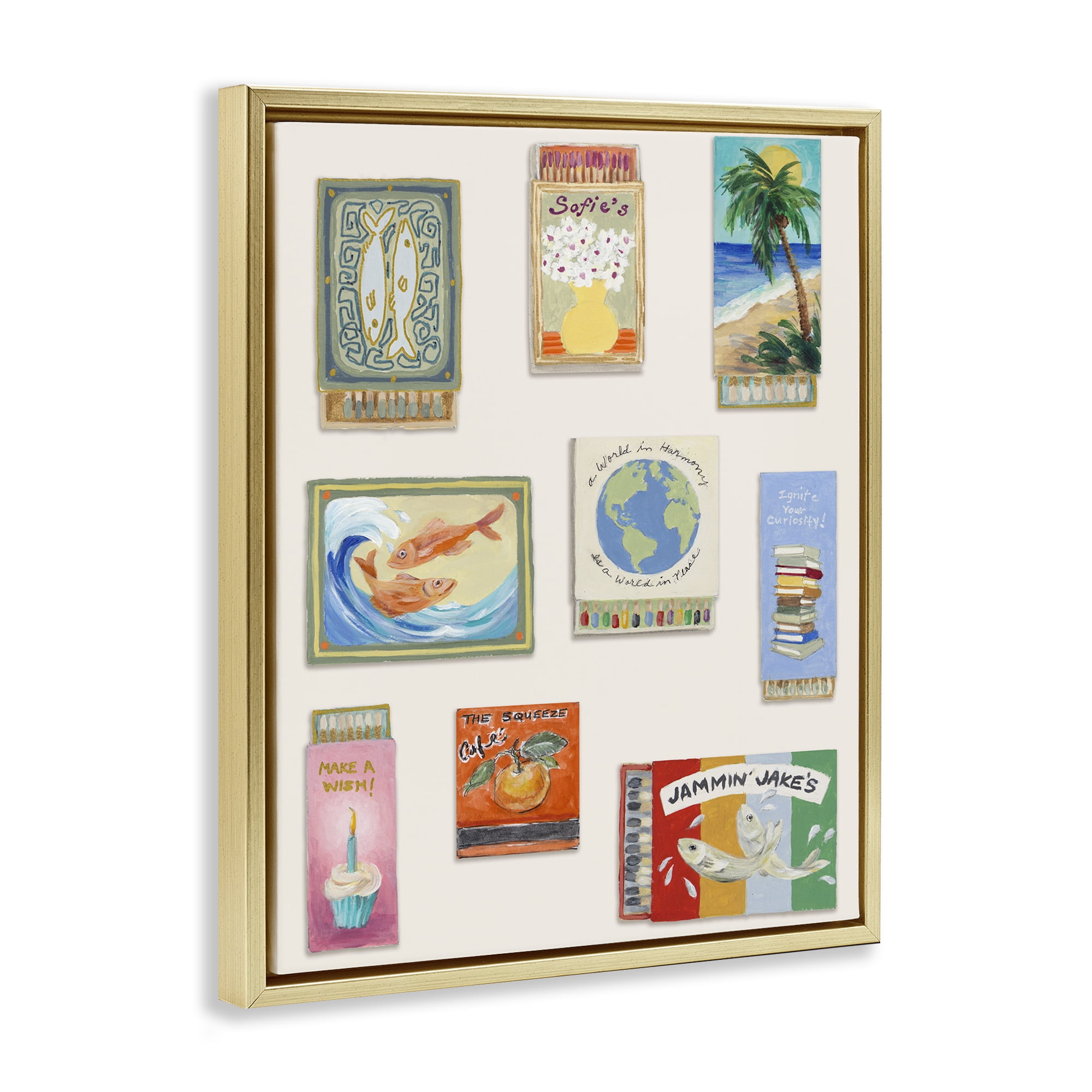 Stupell Industries World Matchbox Collection Gold Framed Floater Canvas Wall Art, design by Lanie Loreth