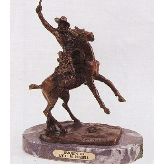 Charles Marion Russell “Smokin" Up bronze sculpture regular size 18.5 "H x 24.5"L x 12.5"W