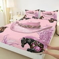 thumbnail image 3 of Manfei Retro Cowgirl Hat Queen Sheet Sets 4 Pieces, Farm Horse Flat Sheet, Pink Farmhouse Queen Fitted Sheet, Breathable Home Decor, 3 of 7