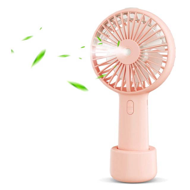 Ventilador de mano pequeño con tanque de agua de 20 ml, recargable por USB/batería, para camping, viajes, exteriores, rosa
