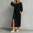 thumbnail image 4 of Guieoi Shift Dresses for Women 2026 Fall Off-Shoulder Long-Sleeve Slit Dress with Pockets Loose-Fit Maxi Casual Dress Black S, 4 of 5