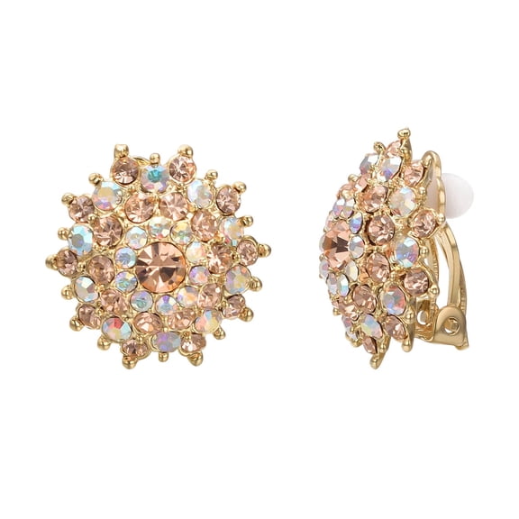 Yoursfs Sparkly Glitter Gold Clip on Earrings for Women Austria Crystal Gold Plated Large Clip Earrings Wedding Prom Jewelry Gifts