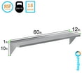 thumbnail image 3 of AmGood 12" Width x 60" Length | Stainless Steel Wall Shelf | Square Edge | Metal Shelving | Heavy Duty | Commercial Grade | Wall Mount | NSF Certified, 3 of 7