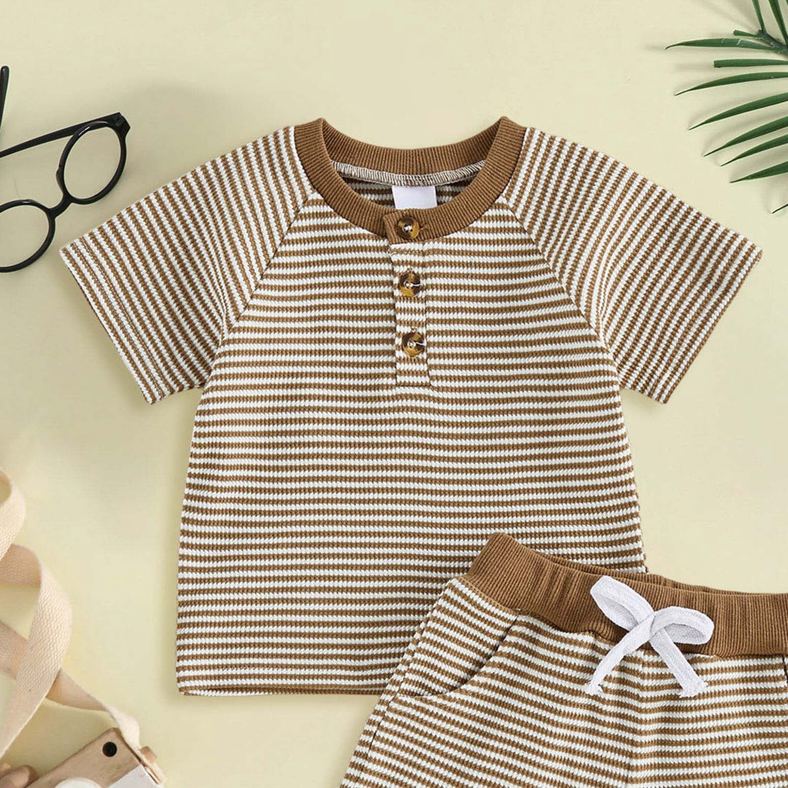 enyan Girls Toddler Baby Summer Clothes 0 6 12 18 24 Months 2T 3T 4T 5T T-shirts and Shorts Dinosaur Tops & Shorts Summer Outfits Dailywear（Brown,6-12 Months)