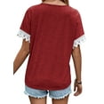thumbnail image 4 of HUBERY Women Strappy V Neck Lace Patchwork Short Sleeve Solid Color Top, 4 of 5