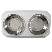 Gamma2 Vittles Vault 2-in-1 Elevated Stainless Steel Dog Bowls with 50 lb Dry Food Storage, White