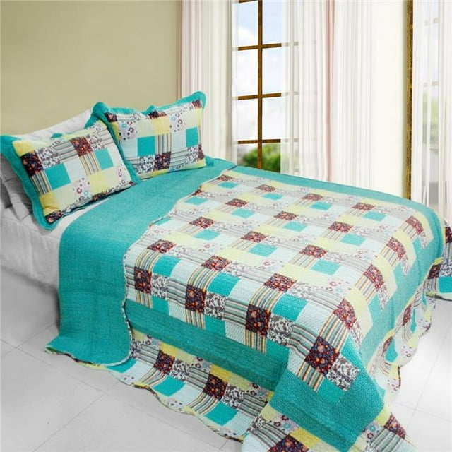 QTS-WBMZR-142-2-23 Cool Spring - Ensemble de Courtepointe Imprimée en Coton Vermicelle 3 Pcs Taille Full & Queen - Multicolore