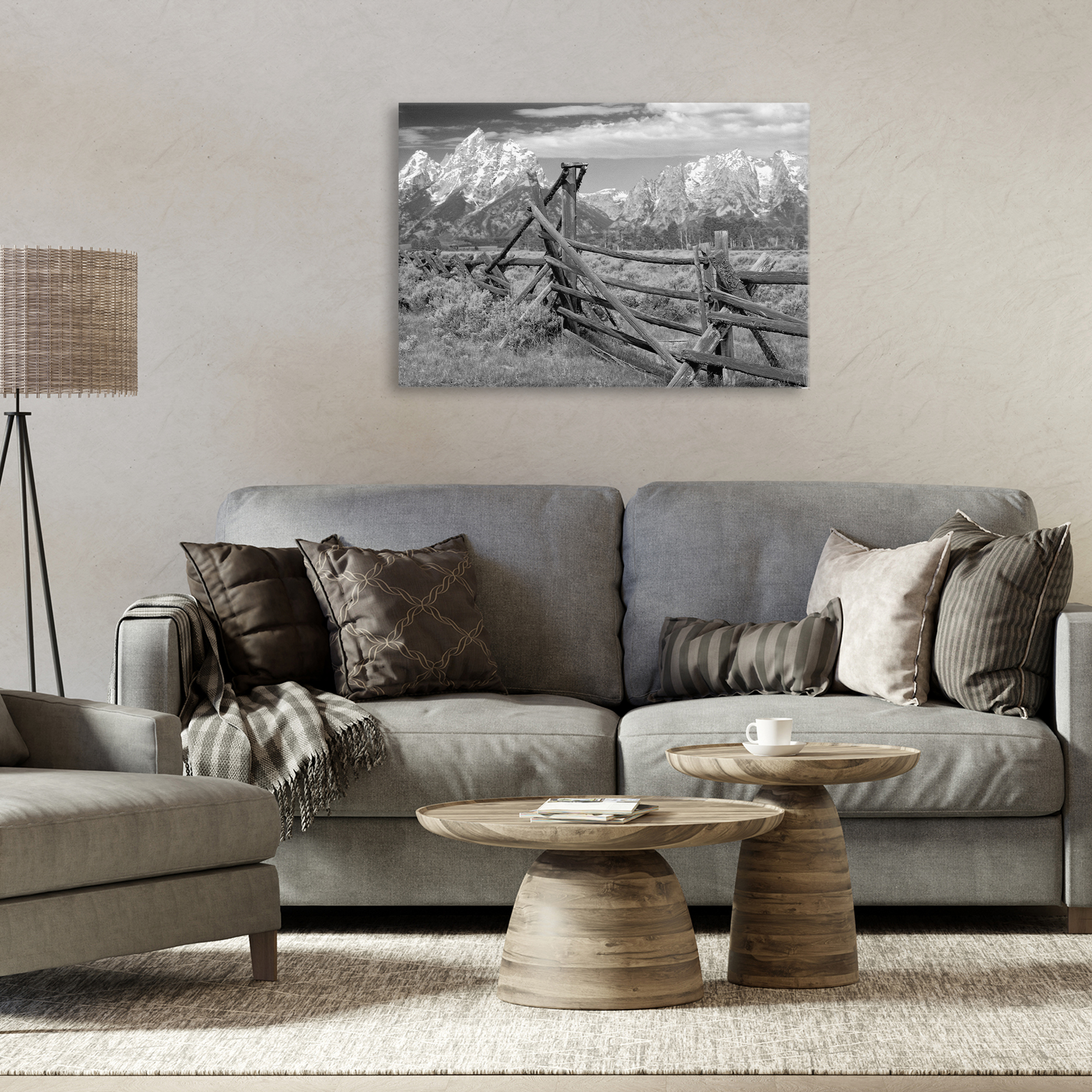Grand Tetons Mountains & Fence Canvas Wall Art, design by MJ Photography