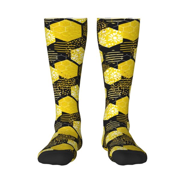 Fotbe Geometric Pattern with Bee Calcetas Divertidas Estampadas para Hombre y Mujer, Calcetas de Algodón hasta la Rodilla para Caminar, Correr, Enfermería y Embarazo