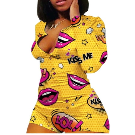 

Springcmy Christmas Womens Long Sleeve Leotard Romper Jumpsuit Pajamas Sleepwear