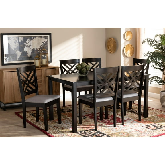 Baxton Studio Caron Modern and Contemporary Grey Fabric Upholstered Espresso Brown Finished Wood 7-Piece Dining Set