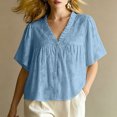 thumbnail image 4 of ClodeEU Women's V Neck Flutter Short Sleeve Babydoll Blouse,Casual Loose Peplum Summer Tunic Top Blue,Women's Plus XXXL, 4 of 5