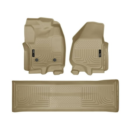 Husky Liners Weatherbeater Floor Mats | Fits 2011 - 2012 Ford F-250, F-350 SuperCab without Driver Side Foot Rest or Manual Shifter (Footwell Coverage) | Front & 2nd Row, 3-pc Tan - 99713