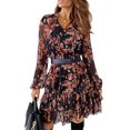thumbnail image 2 of Women Sexy V-Neck Long Sleeve Ruffle Dress Flower Tie-up High Waist Ruffles Dress Backless Hem A-line Vintage Y2k Mini Dress, 2 of 4