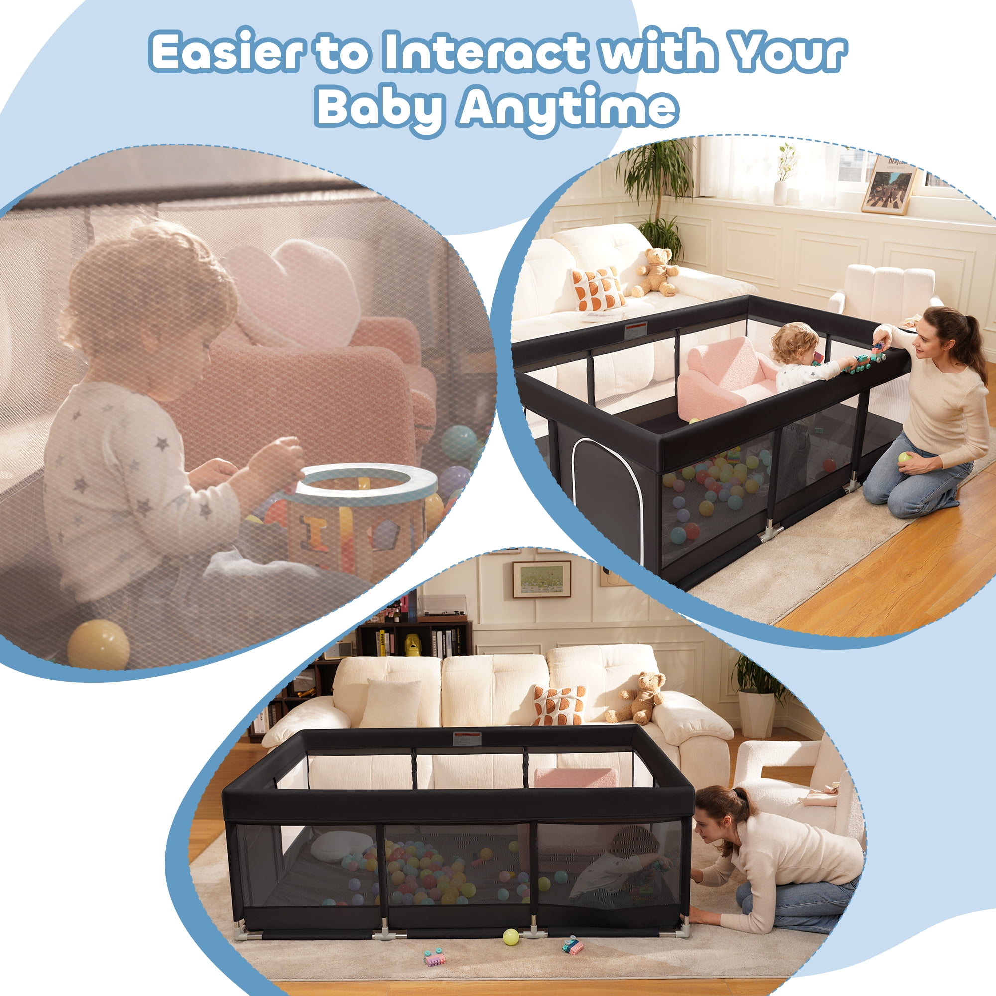 Babyeap Baby Playpen Large Play Yard Fence for Toddlers, 71"x50" Black