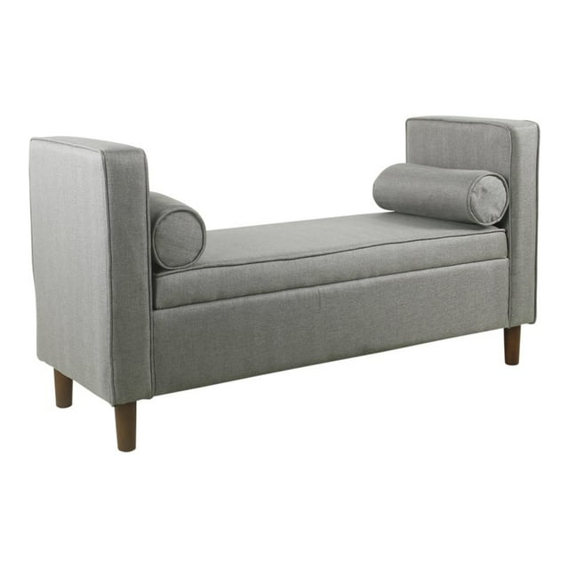 HomePop Banc de Rangement Rembourré en Tissu Moderne Rimo Gris/noyer