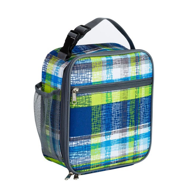 Fiambrera para niños Bolsa suave aislada Mini refrigerador Regreso a la escuela Kit de bolsa térmica para el almuerzo para niñas, niños, bolsa aislante para adultos de negocios, papel de aluminio engrosado, tela Oxford, paquete de hielo para picnic (celosía) Rojo Verde