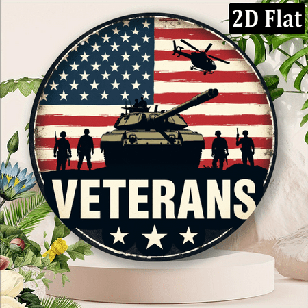 2D Flat 8×8 Inch Retro Aluminum Wall Art Sign – Veterans Tribute with American Flag Military Design – Easy to Hang Durable for IndoorOutdoor Use – Perfect for Home Garden Bar Cafe and More