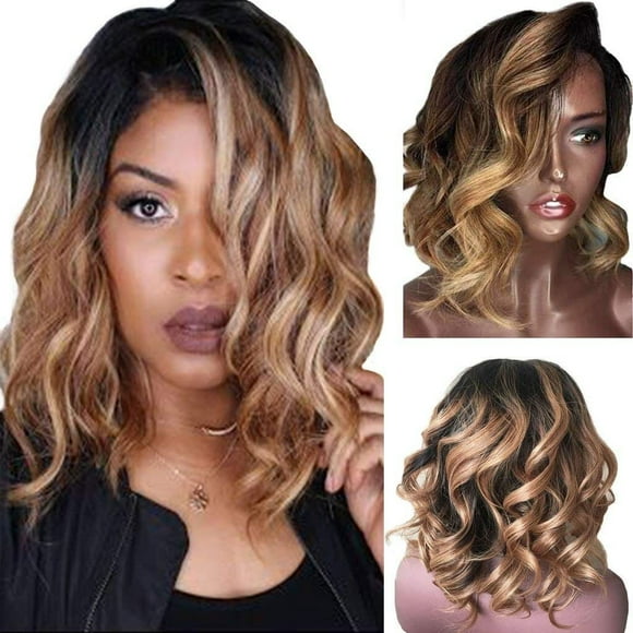 RKSTN Wigs Human Hair Women Black Brazilian Short Wavy Curly Parting High Temperature Fiber Wig Hair Glueless Wigs