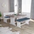 thumbnail image 3 of Nordic Bench Cushion Set of 2, Fair Isle Style Pattern Traditional and Christmas Theme, Standard Size Foam Pad and Decorative Cover, Pale Blue Navy Blue, by Ambesonne, 3 of 4