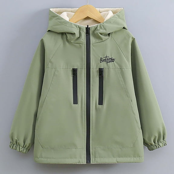 FAIOROI Little Boys Winter Jacket 5T, Army Green - Fleece Lined, Hooded, Water-Resistant with Elastic Cuff for School & Outdoor Play