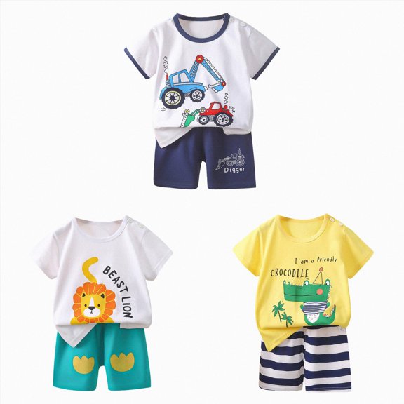 Gerichy Toddler Boys Toddler Baby Boys Summer Outfits 6 9 12 18 24 Months 2T 3T Patchwork Crew Neck Short Sleeve T Shirts Elastic Waist Shorts 6Pcs Clothes Set