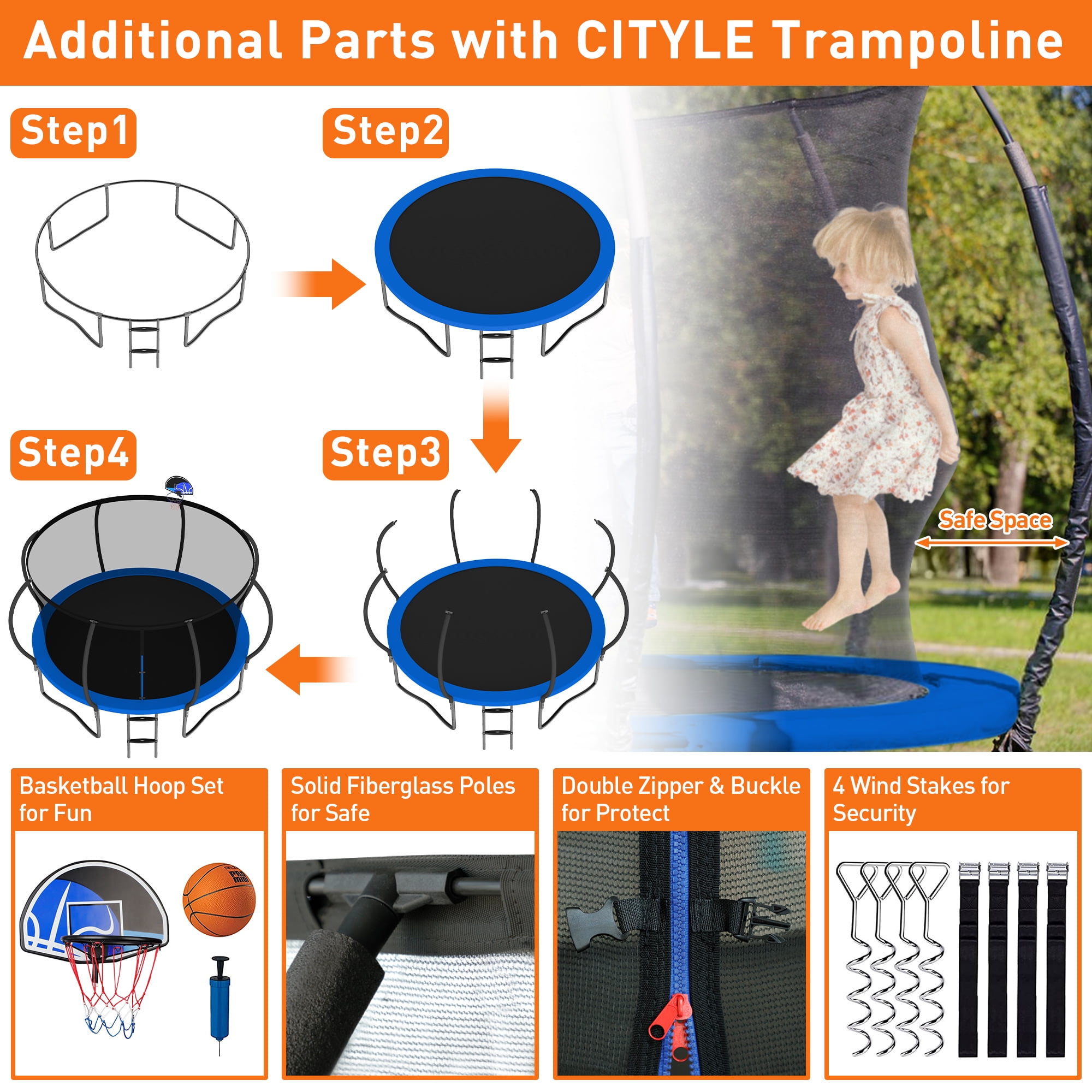 CITYLE Trampoline 1500LBS 12 14 15 16 FT Trampoline for Kids and Adults with Lights, 14FT Trampoline with Enclosure Net, Basketball Hoop, Heavy Duty Trampolines Outdoor