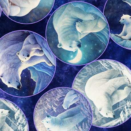 Aurora Polar Bear Circles Cotton Fabric