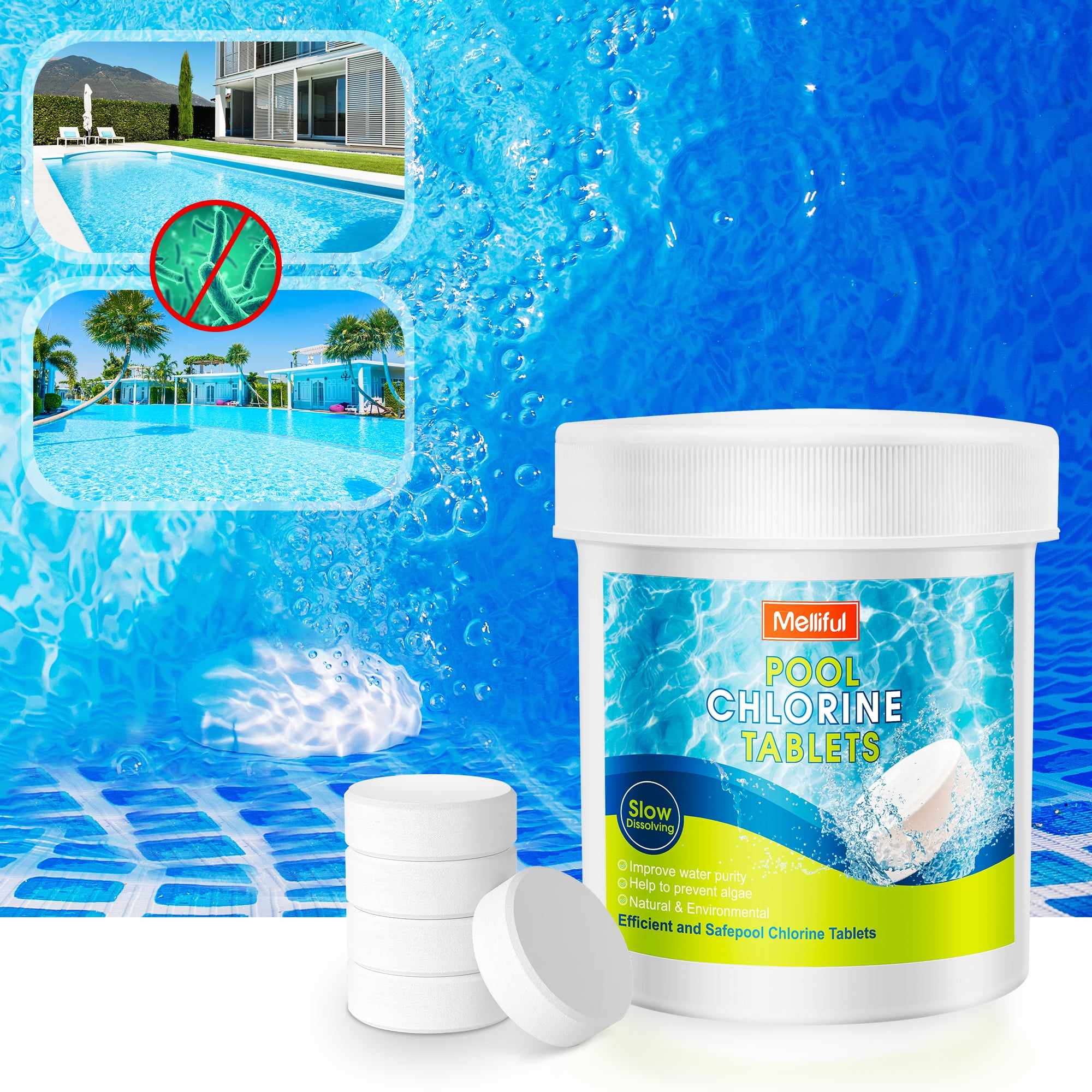 Melliful Chlorine Tablets for Swimming Pools & Spas Cleaning, 180 Pcs