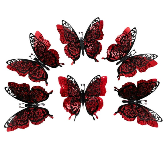 A Double Layer 3D Butterfly Wall Stickers With Glitter Effect Set Of 6 For Home Room Decor Design A