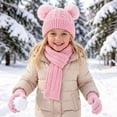 thumbnail image 2 of Mooqilaa Girls Pom Pom Beanie Hats, Scarves & Gloves Sets, Knitted 3 Piece Winter Thermal Cold Weather Accessories Pink Size 3-12 T, 2 of 6