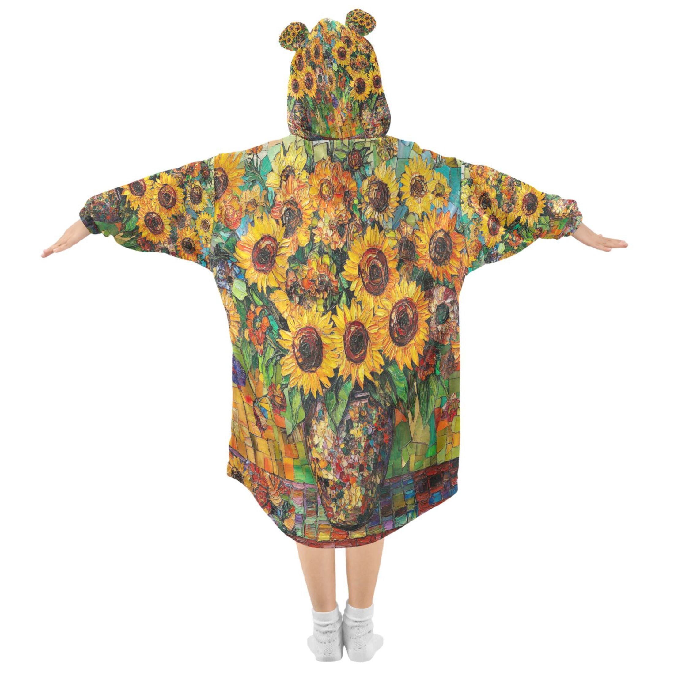 YAZAOO Kids Wearable Blanket Hoodie Warm and Cozy Sunflower Symphony Flannel Sweatshirt
